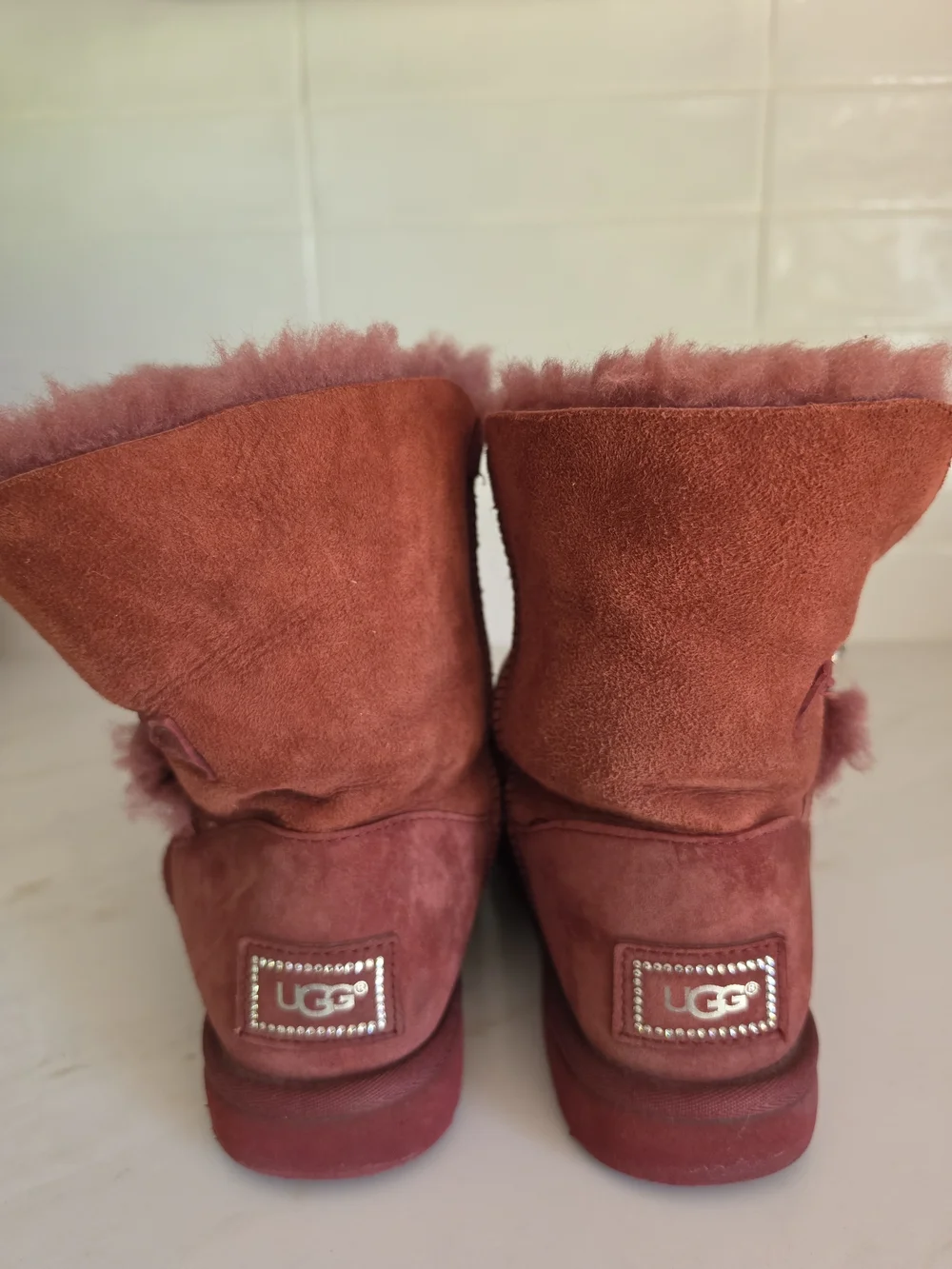 UGG Bailey Button Bling Boots Rose Pink/Purple Women’s Size 7 Swarovski Crystal